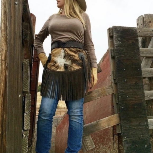 Cowhide Leather Chaps Belt Fringe Apron - handmade, one of a kind! - Picture 3 of 8